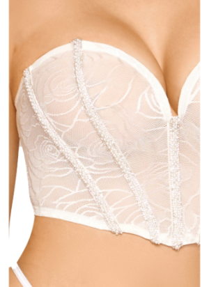 Bustier blanc avec perles et strass, bretelles transparentes amovibles - DG13669WHT